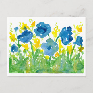 Postal Acuarela amarilla real de los Wildflowers de las