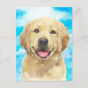 Postal Acuarela animal Mascota perro de Golden Retriever