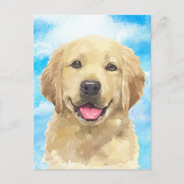 Postal Acuarela animal Mascota perro de Golden Retriever (Anverso)