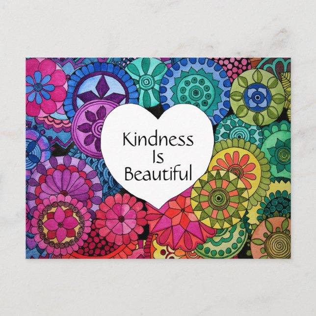 Postal Acuarela Arcoiris Mandala con corazón (Anverso)