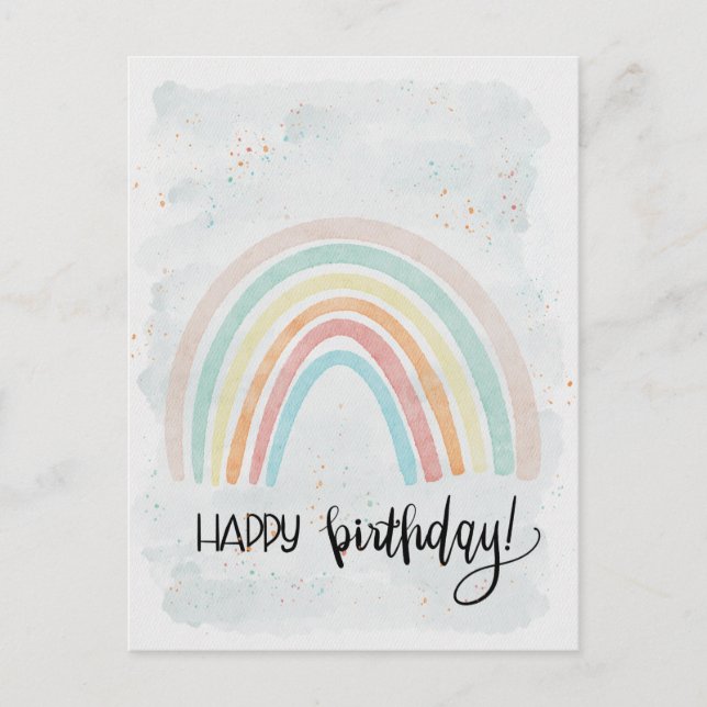 Postal Acuarela Arcoiris moderno Feliz cumpleaños (Anverso)