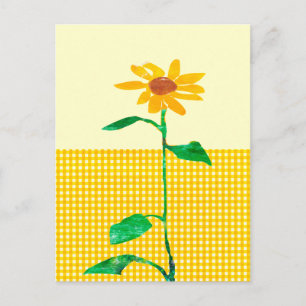 Postal Acuarela Artística Patrones de Gingham Sunflower