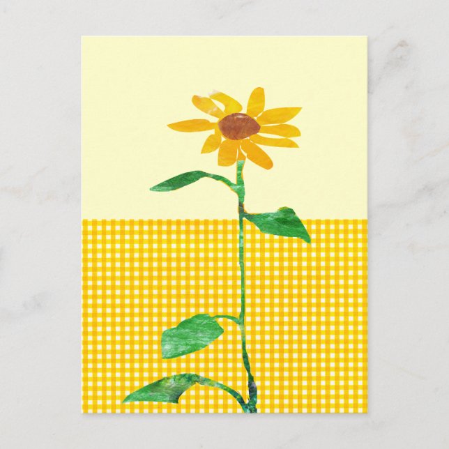 Postal Acuarela Artística Patrones de Gingham Sunflower (Anverso)