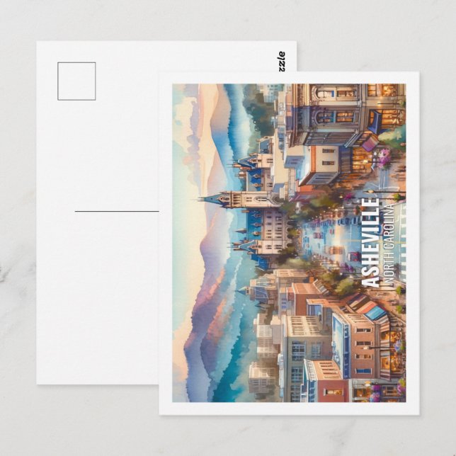 Postal acuarela Asheville North Carolina Famous Place (Anverso / Reverso)