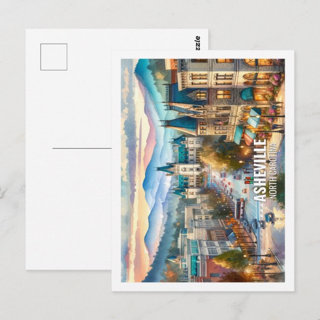 Postal acuarela Asheville North Carolina Famous Place (Anverso / Reverso)