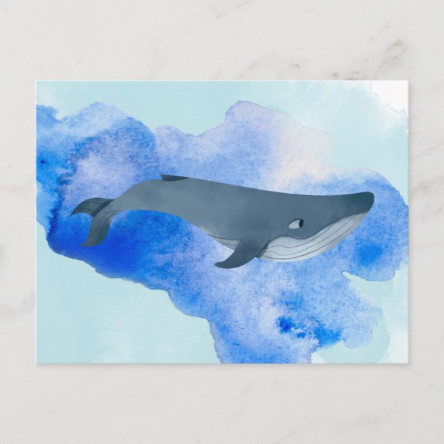Postal Acuarela Ballena Blue Ocean Beach Sea Animal Aqua (Anverso)