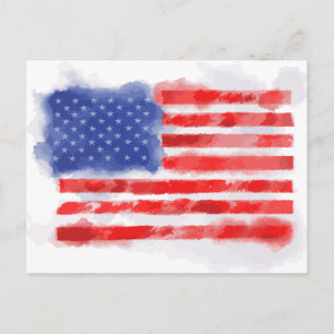 Postal Acuarela Bandera Americana para Veteranos y Patrio