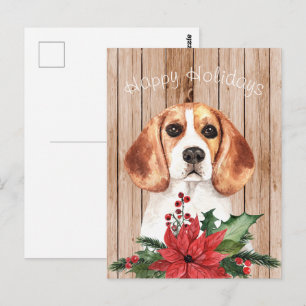 Postal Acuarela Beagle y Bouquet de Navidad 