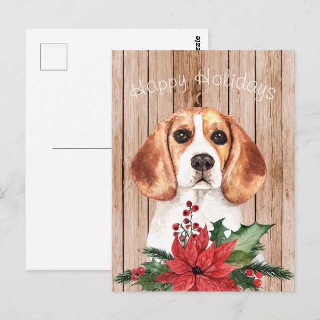 Postal Acuarela Beagle y Bouquet de Navidad  (Anverso / Reverso)