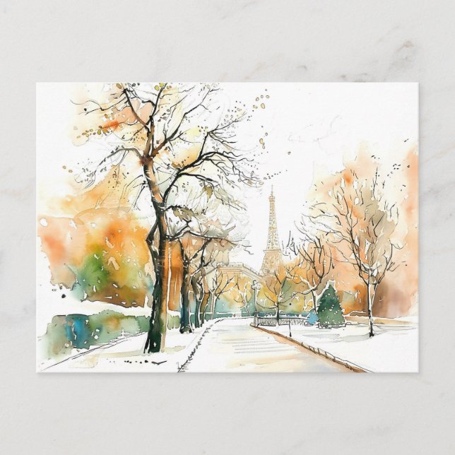 Postal Acuarela Berlín Funkturm Otoño (Anverso)