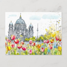 Postal Acuarela Berlín Mitte Catedral Primavera Beschrei
