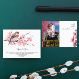 Postal Acuarela Boda de flores de cerezo rosa gracias