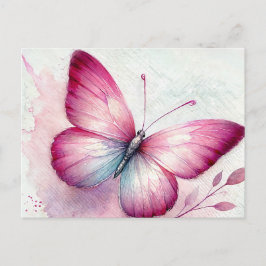 Postal Acuarela Botánica de Mariposa Rosa