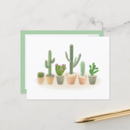 Postal Acuarela Cactus Planter Cute Cacti Row Note