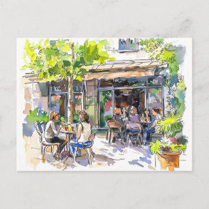 Postal Acuarela Café de Verano en Berlín Kreuzberg