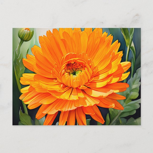 Postal Acuarela caléndula naranja con gradiente suave (Anverso)