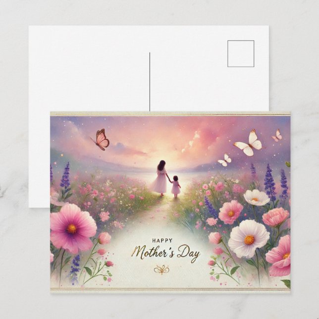 Postal acuarela caprichosa Día de la Madre (Anverso / Reverso)