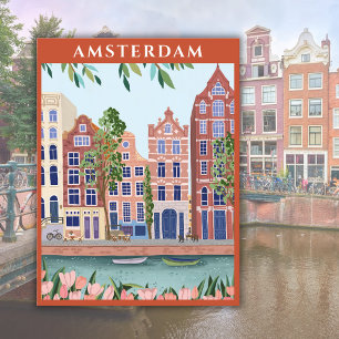 Postal Acuarela Casa Amsterdam Países Bajos Europa