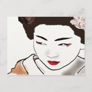 Postal Acuarela Chica Geisha