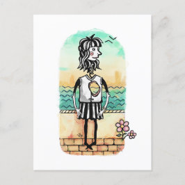 Postal Acuarela Chica rota del corazón
