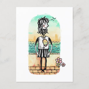 Postal Acuarela Chica rota del corazón