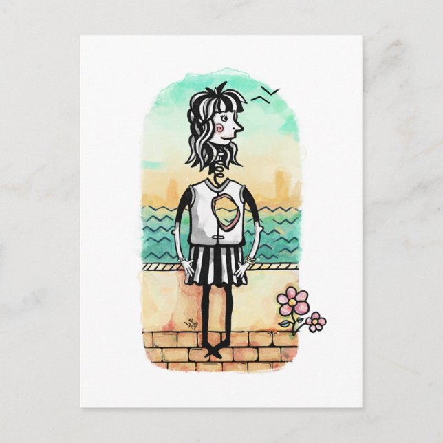 Postal Acuarela Chica rota del corazón (Anverso)