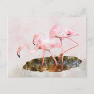 Postal Acuarela Compañía de Flamencos Rosas