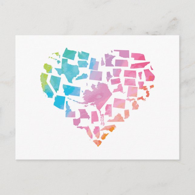 Postal Acuarela Corazón de Estados Unidos (Anverso)
