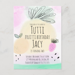 Postal Acuarela Cumpleaños Frutas Partido Dibujado a Mano