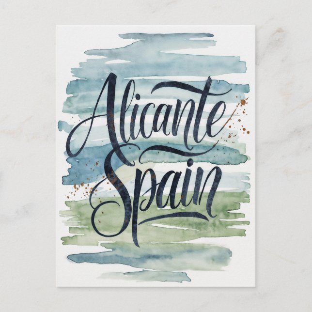 Postal acuarela de Alicante España (Anverso)