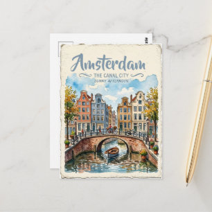 Postal Acuarela de Ámsterdam Países Bajos