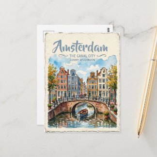 Postal Acuarela de Ámsterdam Países Bajos