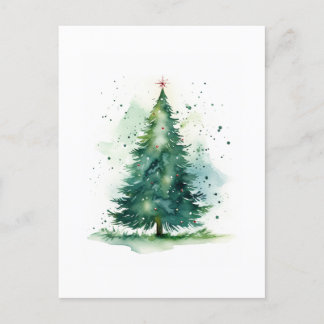 Postal acuarela de árbol de Navidad