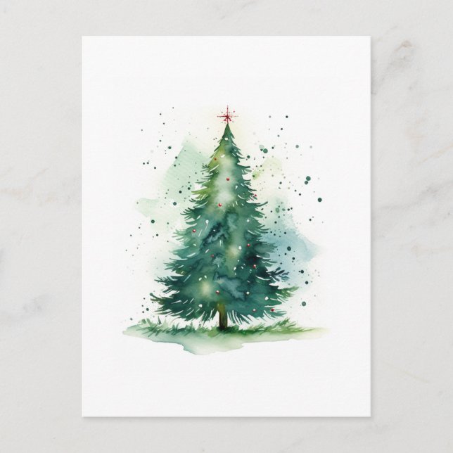 Postal acuarela de árbol de Navidad (Anverso)