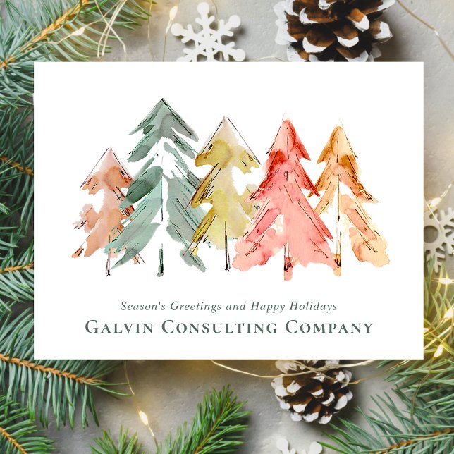 Postal Acuarela De Árbol De Pino Corporativo (Spread the joy of the season and strengthen business relationships with our elegant holiday card)
