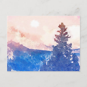 Postal Acuarela de árbol solitario