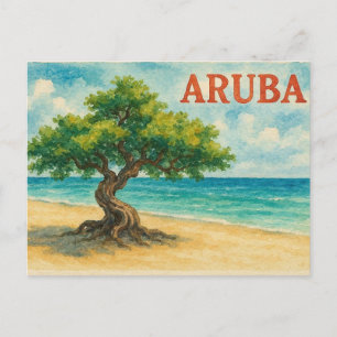 Postal Acuarela de Aruba Divi Tree Eagle Beach