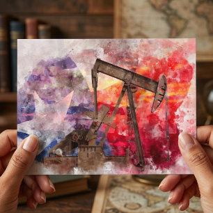 Postal Acuarela de bomba de petróleo de Texas con arte de