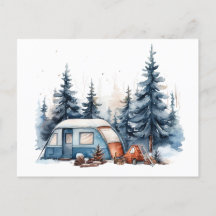 Acuarela de camping de invierno