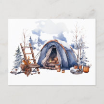 Acuarela de camping de invierno