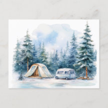 Acuarela de camping de invierno