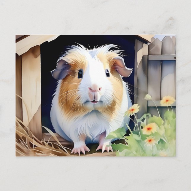 Postal Acuarela de cerdo de Guinea animal (Anverso)