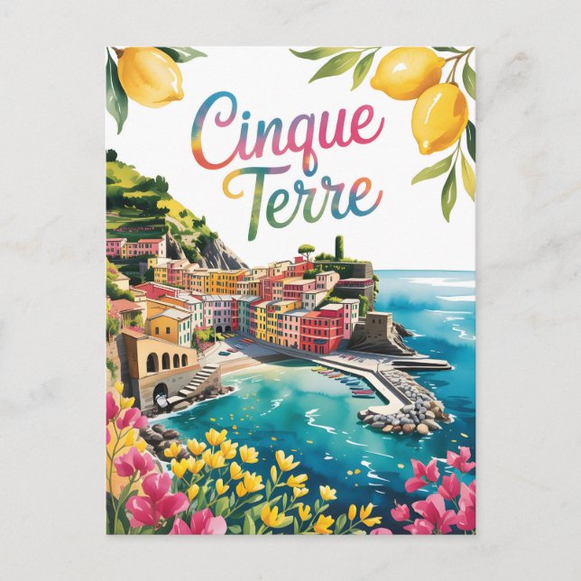 Postal acuarela de Cinque Terre (Anverso)