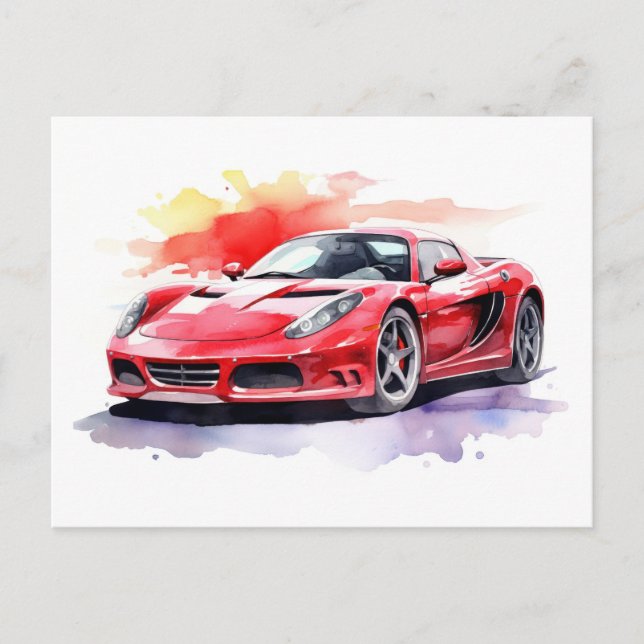 Postal Acuarela de coches (Anverso)