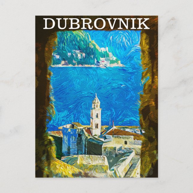 Postal Acuarela de dibujo de Dubrovnik Croacia (Anverso)