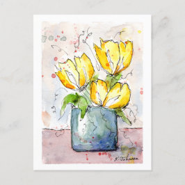 Postal acuarela de flores amarillas