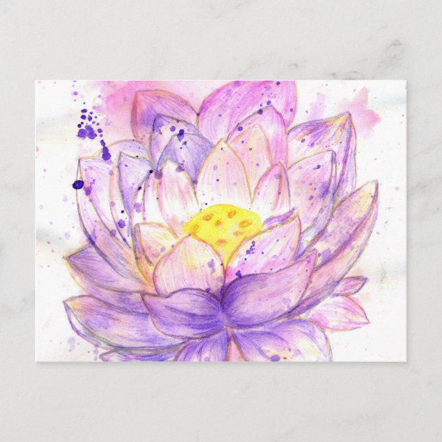 Postal Acuarela de flores de Lotus 4 (Anverso)