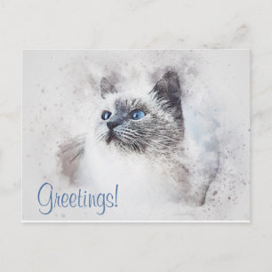 Postal Acuarela de gato lindo
