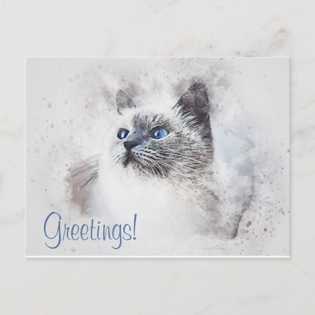 Postal Acuarela de gato lindo (Anverso)