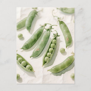 Postal Acuarela de guisantes verdes frescos